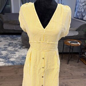 Elegant Yellow Striped Midi Dress